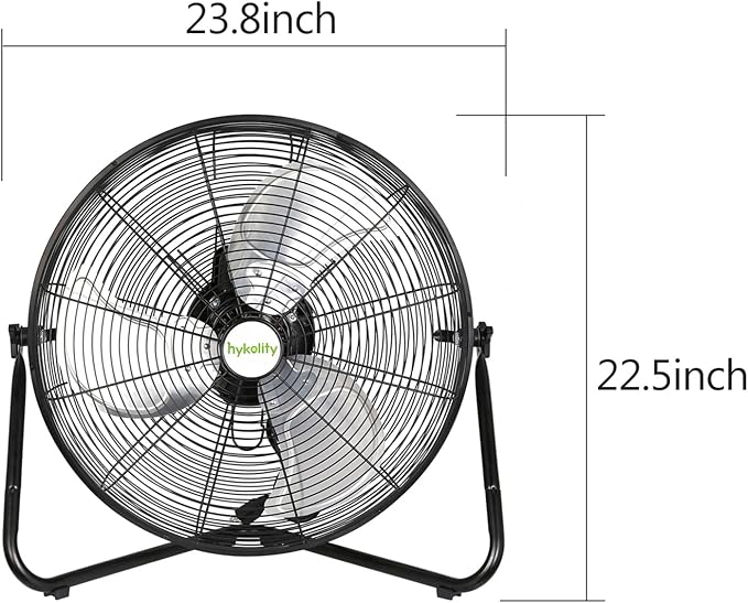 hykolity 20" High Velocity Floor Fan, 3-Speed 4650 CFM Heavy Duty Industrial Metal Shop Fan with Wall-Mounting System, Ideal for Commercial, Garage, Greenhouse and Gym