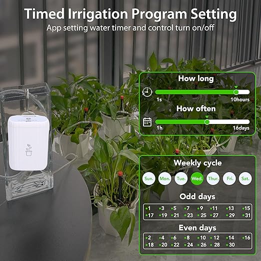 Eujgoov WiFi Automatic Plant Waterer Irrigation Drip System with App Control for Indoor Plants, 1800mAh Battery, 4 Drippers, Water Hose