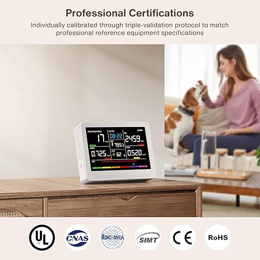 Professional 16 in 1 Air Quality Monitor Indoor 10h Battery & 5.5" Display 9 AQI+7 AQI Alerts, Portable CO2 Monitor Air Quality Tester for CO2, TVOC, PM2.5 PM1.0 PM10, HCHO Temp/ Humidity AQI & Time