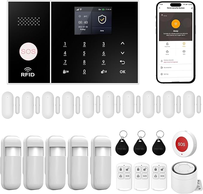 XUK Smart Home Security System,4G/GSM &WiFi Wireless Alarm Kit with Door/Window Sensors,PIR Motion Detectors,App Remote Control,Compatible with Alexa &Google Home,Easy Installation(24pcs Set)