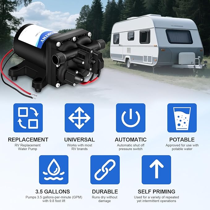 ECO-WORTHY 12V RV Water Pump, 3.5 GPM, 55 PSI, Self Priming Water Pump with Pressure Switch, 4-Chamber Fresh Water Pump for Boat Marine Camper Truck Shower Sprayer