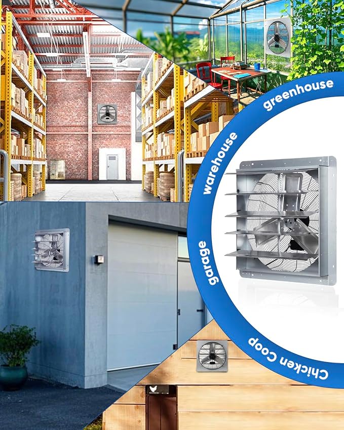 KEN BROWN 24 Inch Shutter Exhaust Fan with Speed Controller, 4200CFM High Speed, Wall Mounted Vent Fan for Garage, Attic, Greenhouse, Shed, Shop, Includes 1.65M Power Cord
