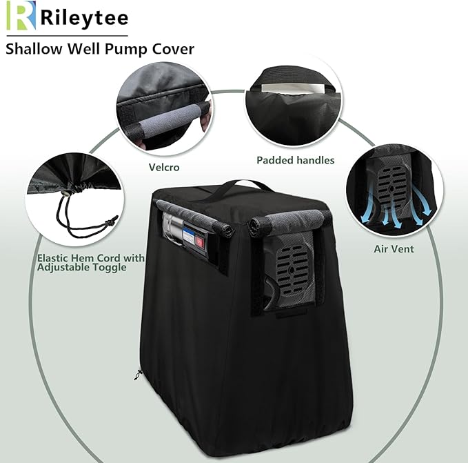 Rileytee Shallow Well Pump Cover for Automatic Water Booster Jet Pump,Outdoor 600D Heavy Duty Waterproof Anti-UV Shallow Jet Water Well Pump Cover