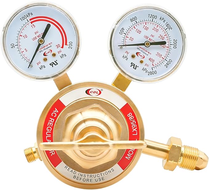 CDL LX95 Extra Heavy Duty Acetylene Regulator CGA510,Forged Brass,Large Tank Gauge Cutting Torch Regulator,0-400PSI Inlet,0-30PSI Outlet