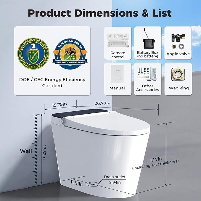 Smart Toilet with Bidet Built in Tank, Auto Open Close Lid, Heated Seat Foot Sensor, Rear & Feminine Wash Warm Water Air Dryer Self Cleaning, 12" Rough In, One-Piece Elongated (ZY695A)