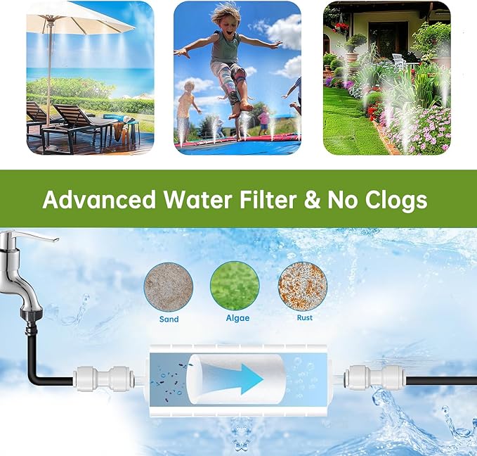 Funpynani 50FT Outdoor Misting Cooling System‌ - Patio Garden Kit with ‌Brass Nozzles & UV Tubing‌, DIY Install for ‌Pool, BBQ, Greenhouse‌, Water-Saving High Pressure Cooler