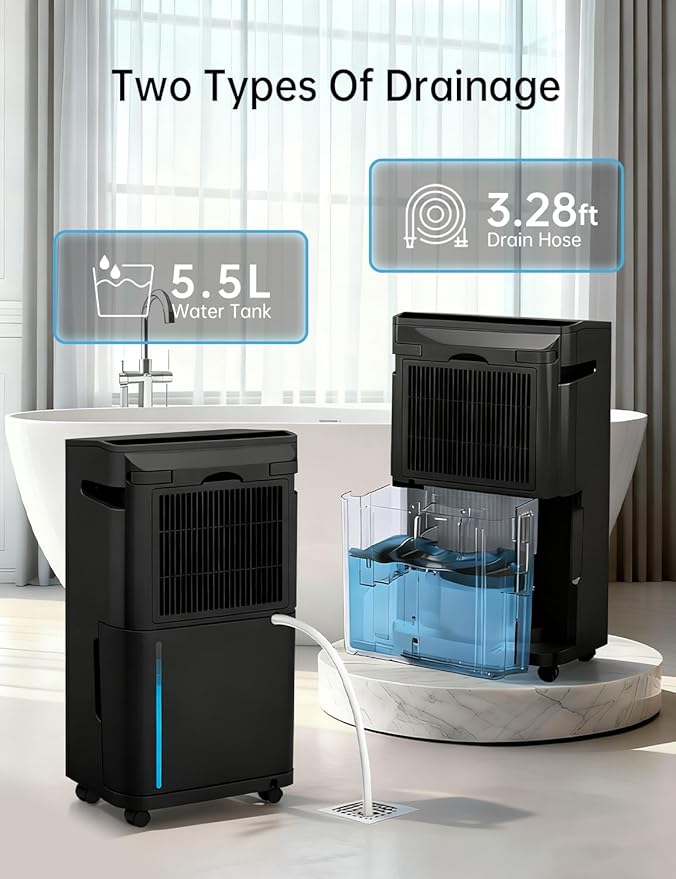4500 Sq.Ft Dehumidifier with Drain Hose 80 Pint, for Basement, Bathroom, Bedroom, Home, Automatic Defrosting, Intelligent Humidity Control with 24HR Timer, Smart Quiet Dehumidifiers, Black