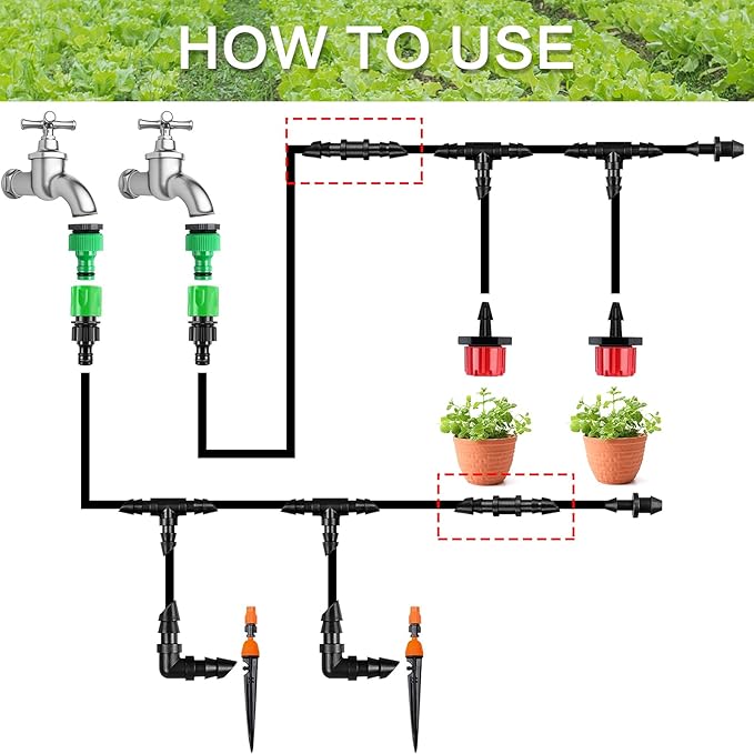 Drip Irrigation Coupling Fittings-110 Pieces Couplers for 1/4” Tubing,Barbed Connectors for Drip or Sprinkler Systems