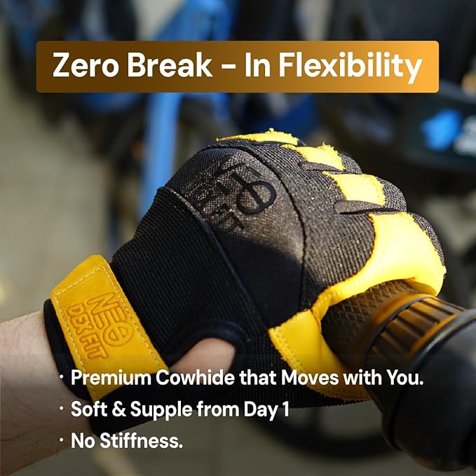 DEX FIT MG210P Mechanic Work Gloves, Waterproof Cowhide Leather Palm, Breathable Mesh Back, 3D Ergonomic Fit for Auto Repair, Construction, Gardening; Black/Black S 1 Pair