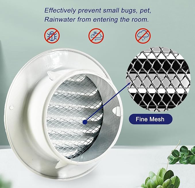 4 Inch Round Air Vent Cover,LouanXpert White Stainless Steel Soffit Vent Cover Louvered Grille Exterior Wall Vent Cover with Built-in Fine Mesh for House, Office,Garage, RV(100mm - 2PCS)