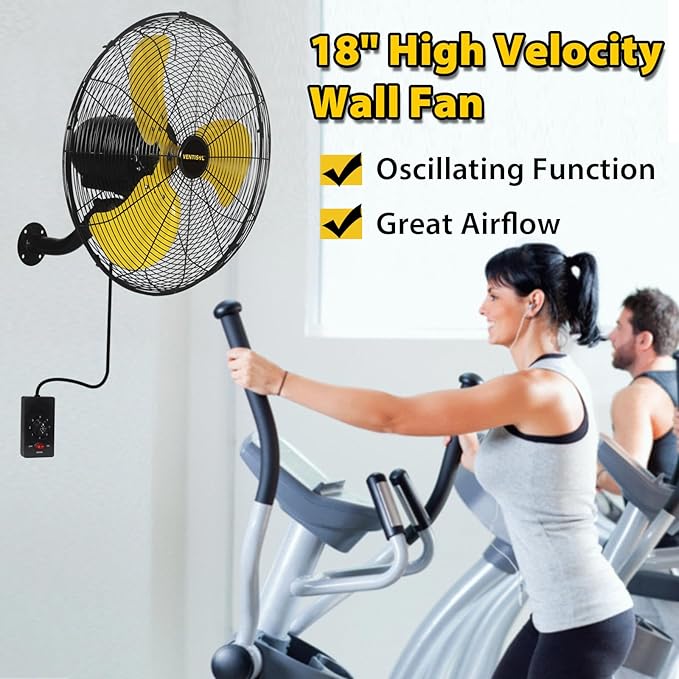 VENTISOL 18 Inch 3-Speed High Velocity Oscillating Wall Fan, 4,200 CFM, 90-Degree Oscillation for Household, Workshops, Shops, Commercial, Patios