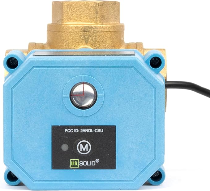 U.S. Solid WiFi Smart Motorized Ball Valve 1/2 inch NPT for Water Control & Irrigation, 3 Way Brass Electric Valve, USB Powered, LED Status Indicator, Flow Direction Window, Remote On/Off Control