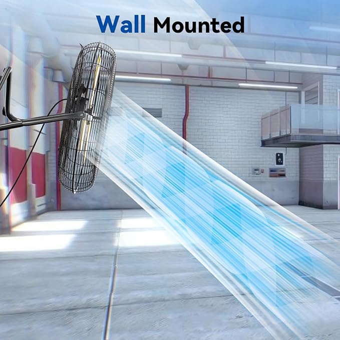 18" High Velocity Floor Fan, 3800 CFM Heavy Duty Industrial Floor Fan, 3 Speed, 360 Degree Tilt, Wall Mounted & Floor Design for Warehouse, Basement, Factory, Barn, Garage - UL Safety Listed