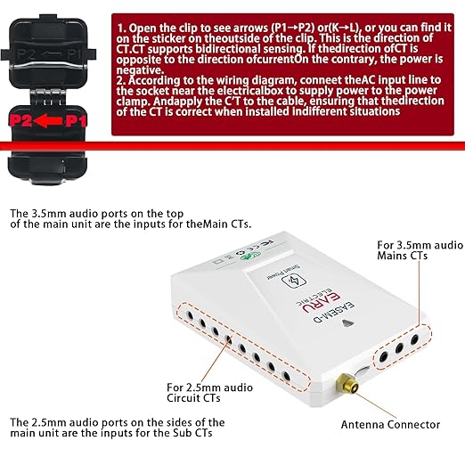 Smart Home Energy Monitor with 16 50A and 3-200A Circuit Level Sensors Real-Time Accurate Power Energy Consumption Tracking WiFi Meter SolarNet Metering2.4 GHz WiFi