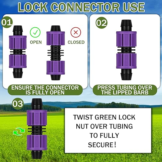 Tondiamo 50 Pcs Garden 5/8" Drip Irrigation Tape Tubing Fittings Kit Include Connector, Tee Coupling, Elbows, End Cap, On/Off Valve Barb for Most 16-17 mm Tubing Irrigation System(Purple)