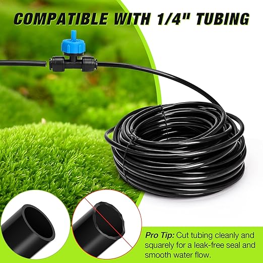 Bonviee 1/4 Inch Push-to-Connect Tee with Pressure-Compensating Drippers, 24 Pack – Even Watering for Slopes, Garden, Greenhouse