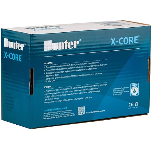 Hunter X-Core XC400 4 Zone Outdoor Sprinkler Controller, Weather-Resistant Irrigation Timer for Lawn and Garden, Easy Install, Automatic Watering System