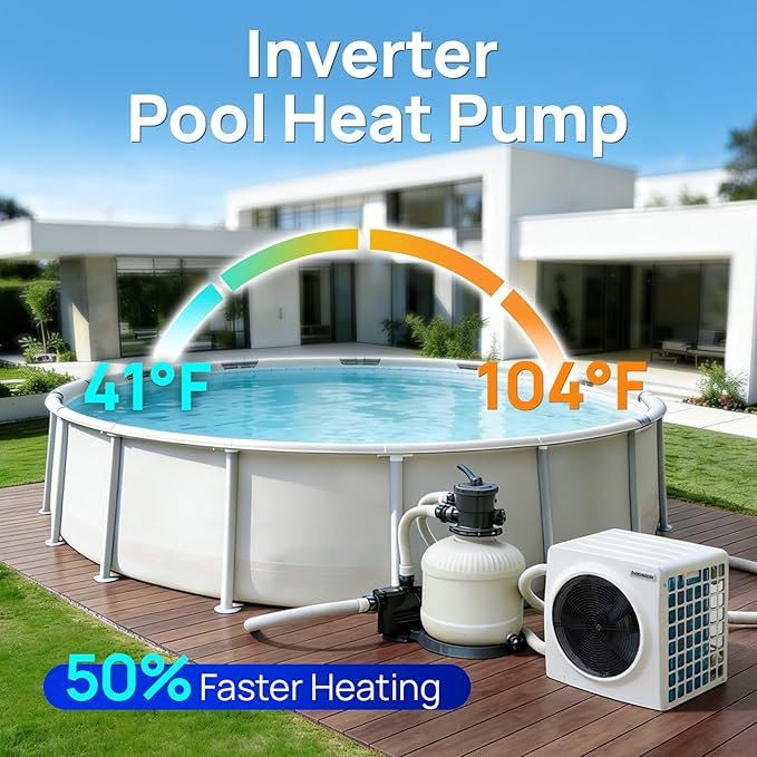 AQUASTRONG 22,000 BTU Inverter Swimming Pool Heat Pump,7.5 COP Pool Heater for Above Ground and Inground Pool Heating Smart WiFi Control and Cooling Pool Heater Pools Up to, 7000 Gallons