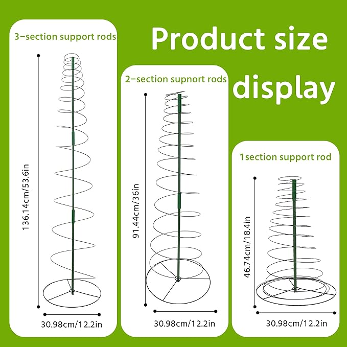 3 Pack 53.6" Spiral Plant Support Stakes, Adjustable Metal Pea Trellis for Climbing Plants, Garden Support Rings with 9 Extension Rods & 9 Ground Stakes for Potted Plants, Vegetables, Flowers,Peas