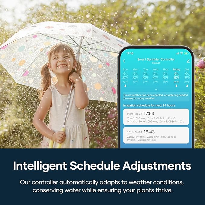 Smart Sprinkler Controller WiFi with External Antenna 8 Zone , Strong Signal Irrigation Timer, App & Panel Dual Control, Indoor Watering System with Weather Intelligence, 24VAC Compatible