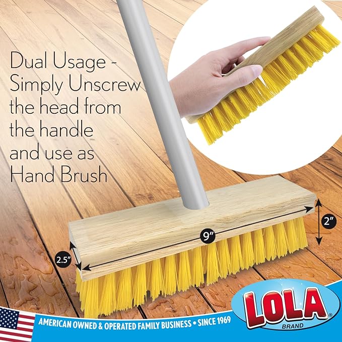 LOLA Deck Scrub Brush Outdoor Broom, Durable Bristles Remove Dirt, Grime, Grout, Leaves, Snow on Patios, Decks, Wet or Dry, 1 Count