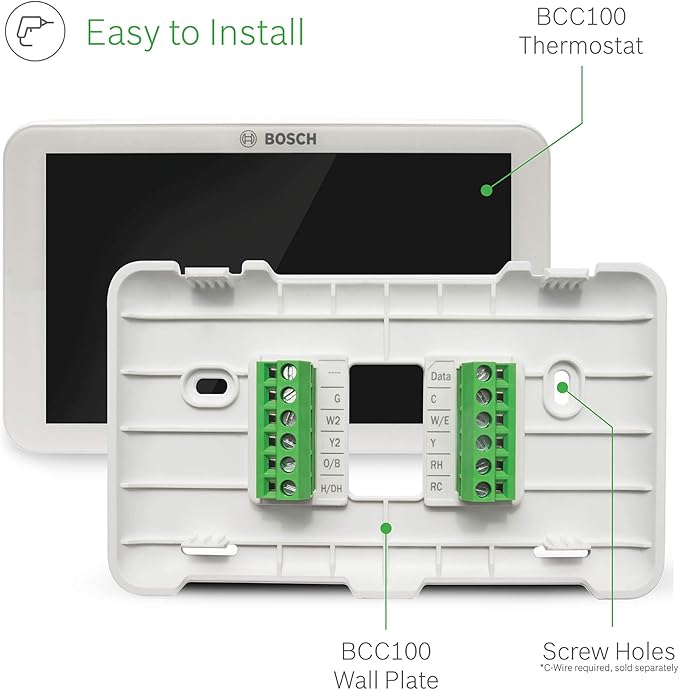 Bosch Large 5-Inch Full-Color Touch Screen Sleek Easy Setup Connected Control Smart Phone Wi-Fi Thermostat for 24V HVAC Systems with Bosch Connected Control App