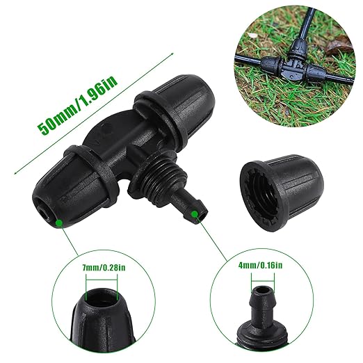 Drip Irrigation Emitters for 1/4" Drip Tubing,Adjustable 360 Degree Automatic Irrigation Drippers on 5.5" Arrow Stake,with1/4 Locked Tee for Watering System(30Pcs Drippers and 30Pcs Tee)