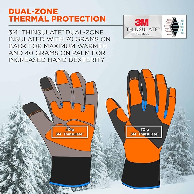 Waterproof Work Gloves, High Visibility, Thermal Insulated, Touchscreen, Enhanced Grip, Ergodyne ProFlex 818WP,Orange
