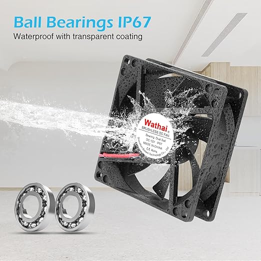 Wathai 120mm x 25mm Waterproof Small Box Fan IP67 12V Computer Fan with AC Plug Speed Controller 110v 120v 220v 240v for Biltong Box, Grow Tent, Terrarium, Aquarium, Greenhouse Cooling