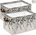 Grey Eucalyptus Storage Bins Cubes Waterproof Cloth Storage Basket, Farmhouse Weeping Leaves on Linen Foldable Storage Bags for Shelf Closet Clothes Storages Organizers with Handles 15x11x9.5 in 2PCS