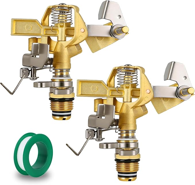 Triumpeek 2-Piece 1/2" Brass Impact Sprinkler Heads, Heavy Duty Adjustable 0-360° Pattern, Long Range Sprinkler for Lawn & Garden Irrigation, Large Area Watering Coverage
