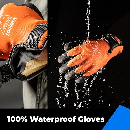 toolant 100% Waterproof Gloves Bulk for Cold Weather, 3 Pairs, Winter Work Gloves for Men Touchsreen, Warm Freezer Gloves, Thermal Insulated, With Grip, Orange, Lagre