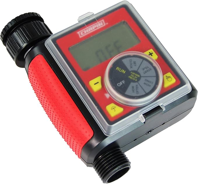 Chapin International 41002: Single Zone Water Timer with Digital Display, Water-Resistant Construction, Set Frequency, Duration and Time Delay, 1-Pack, Red/Black