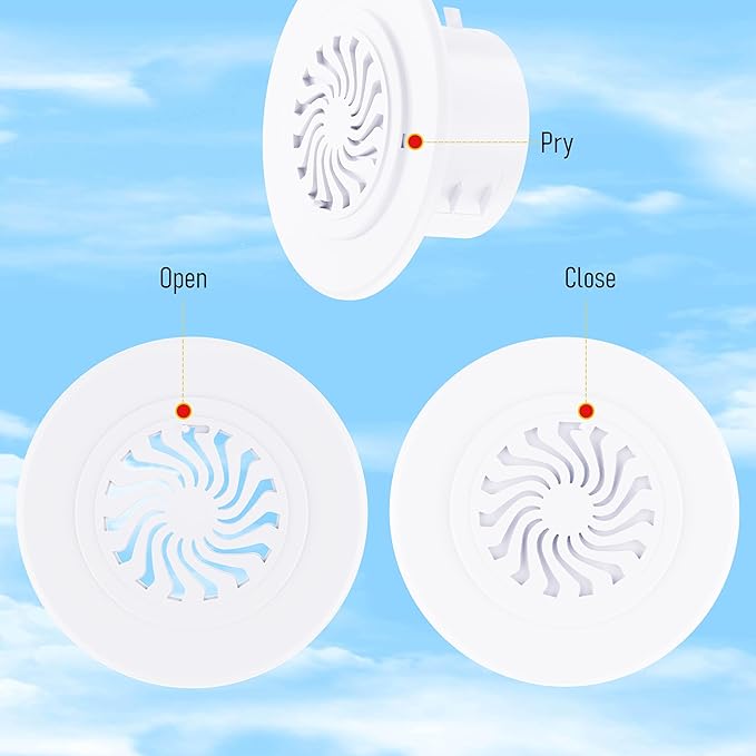 2Pcs Round Air Vent, Adjustable PP Vent Cover, Opening Size 100-110mm(3.9"-4.3"), White Louver Grille Vent Fit for Bathroom, Office, Kitchen Bedroom, Ventilation Use