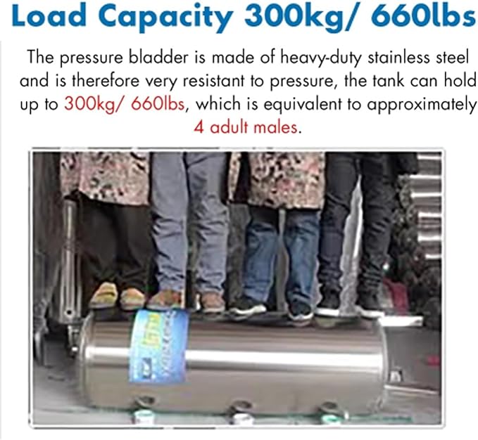 LZMZMQ Stainless Steel Well Pressure Tank, Water Storage Tank for Garden/Lawn Maintenance/Backyard, Large Capacity Water Containers with Mounting Kit(26Gal/100L(75X55cm/29x21in))
