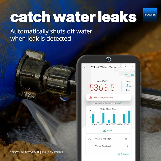 YoLink FlowSmart NSF Water Meter, Smart Water Usage Monitor and Water Leak Detection: 2 Inch Advanced Smart Home Water Meter, Hub Included