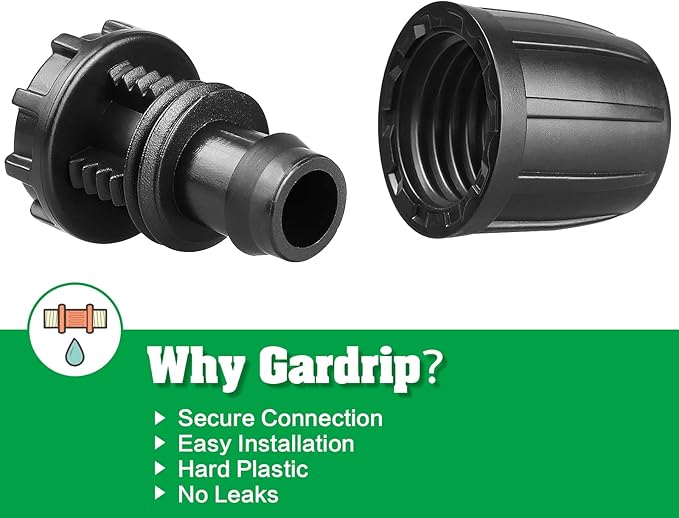 Gardrip Drip Irrigation Fittings for 1/2 Inch Drip Tubing (1/2" ID x 0.65" OD)：1/2'' Drip Line End Caps Anti-drop Locked Nut Barbed Plug Connectors Garden Irrigation System Parts (10 Pack)
