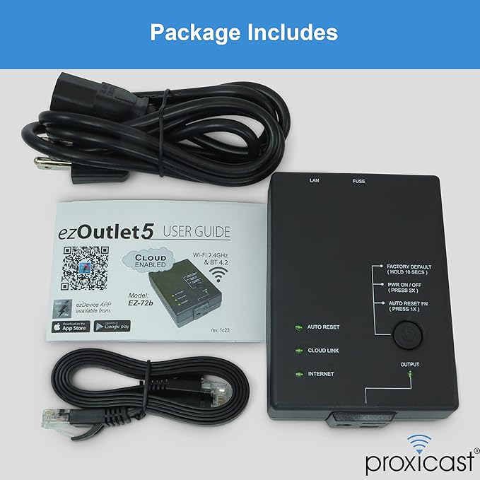 ezOutlet5 - Internet Enabled IP & Wi-Fi Remote Power Switch with Automatic Reboot - iOS | Android | Cloud | Web Controllable - Single AC Power Outlet - Model EZ-72b