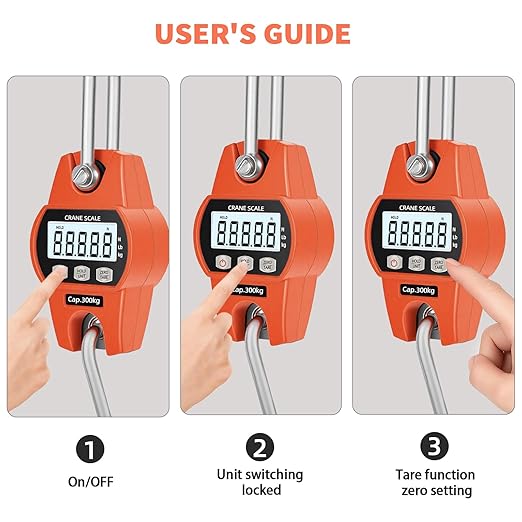 Hanging Scale 660lb/300kg - High-Accuracy Crane Scale with Aluminum Frame and LCD Display. Functions as Fishing Scale and Luggage Scale. for Farm, Hunting, Fitness, and Travel Weighing