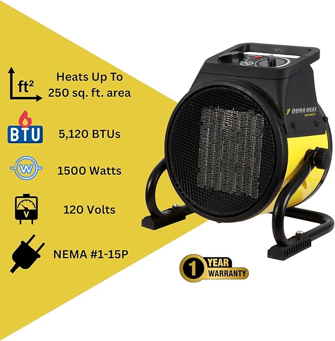 Dura Heat EUH1465 Electric Forced Air Heater with Pivoting Base 5,120 BTU, Yellow