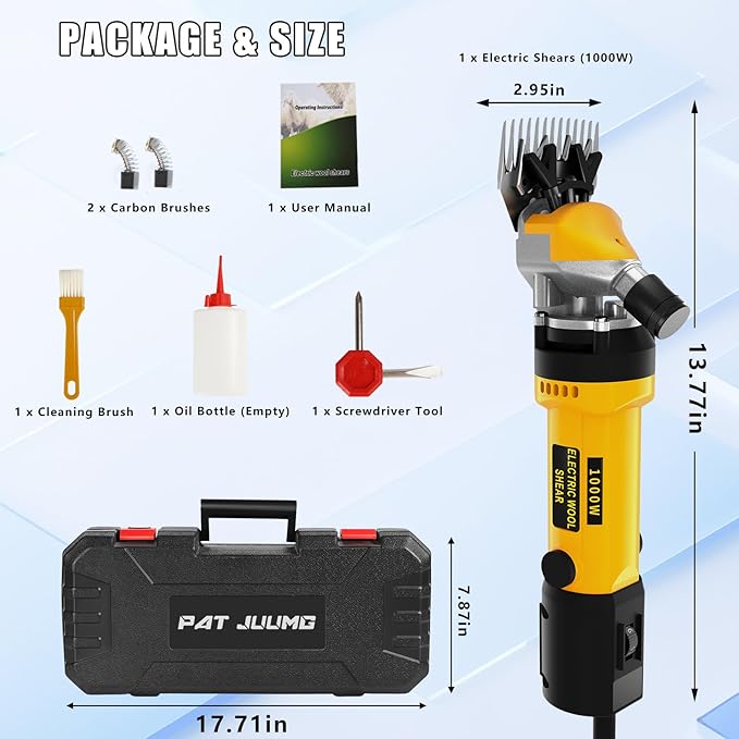 PAT JUUMG 1000W Sheep Shears Electric Farm Livestock Haircut with Blades Professional Animal Clippers 6 Speed Heavy Duty Electric for Thick Horses Sheep Alpacas Goats(Yellow)