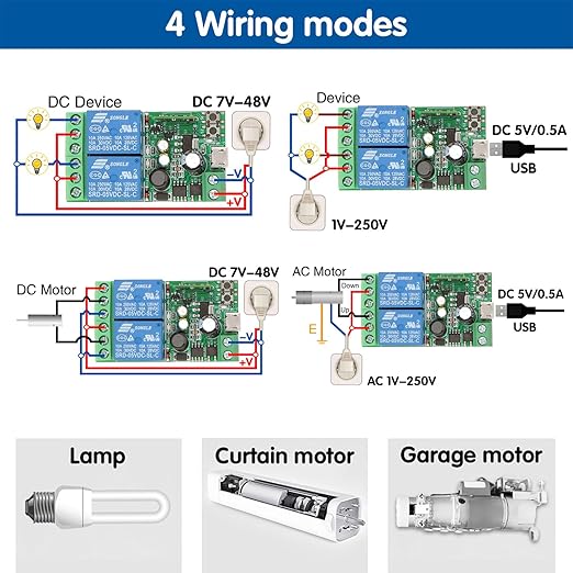 DieseRC 2 Channels WiFi Smart Switch, DC 5V 12V 24V 36V Passive Output Relay Module Ewelink APP WiFi Control Compatible with Alexa/Google Home, Inching/Self-Locking Switch