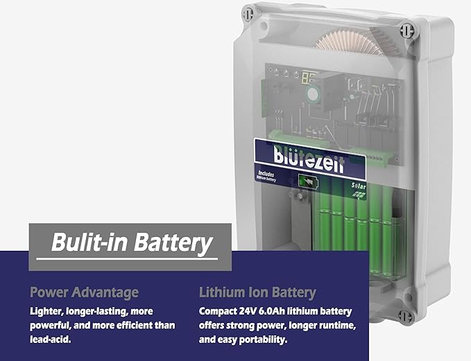 Blütezeit Solar Swing Gate Opener, 1760lb Dual-Arm Operator with Built-in 24V Lithium Battery & 25W Solar Panel, Integrated Control Box for Easy Install, Smart Auto Setting, 2 Remotes & Complete Kits