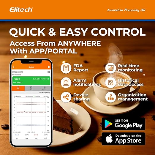 Elitech Cellular + Wi-Fi Remote Temperature Humidity Monitor Data Logger 100000 Points, Power Outage Alarm, App/Email/Text Alerts, Pharmacy DDL, Cold Chain, PDF/CSV Report,2-Year Subscription Included