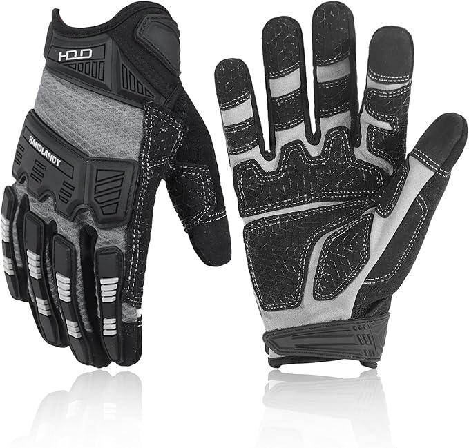 HANDLANDY Mens Work Gloves Touch screen, Utility Mechanic Gloves, Flexible Breathable Fit- Padded Knuckles & Palm