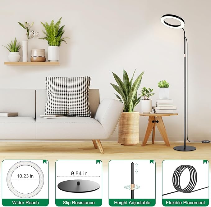 LBW 10.2in Grow Lights for Indoor Plants Full Spectrum with Stand, Floor Plant Growing Lamp for Large Plants, Auto ON/Off Timer 4/8/12H, 4 Dimmable Levels, 68in Adjustable Height