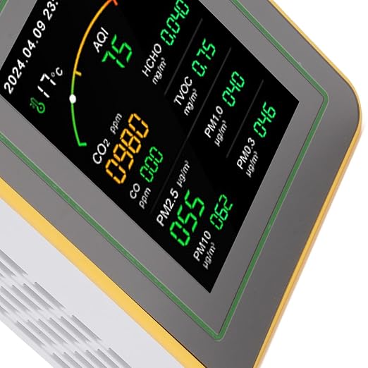 Air Quality Detector, 15 in 1 WiFi APP Control CO2 HCHO TVOC PM2.5 PM10 Monitor, Humidity Temperature Detector with Smart Timer & Curve Recording, Ideal for Indoor Air Quality (White Yellow)