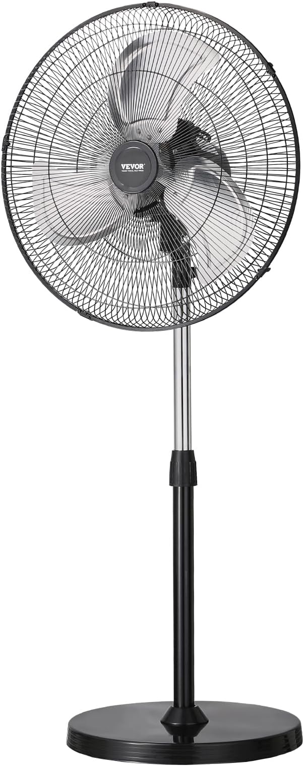 VEVOR Industrial Pedestal Fan, 18 Inch 90-Degree Oscillating Fan, Height Adjustable Standing Fans with 3 Adjustable Speeds, High Power Floor Fans for Office, Black