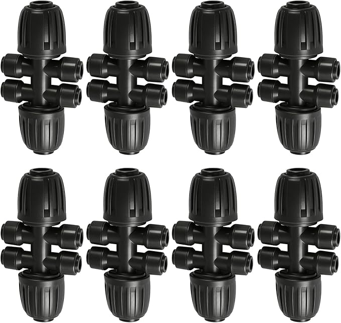 8 PCS 1/2" to 1/4" Drip Irrigation Tee Fittings,6 Way Barbed Tee 1/2 Inch to 1/4 Inch Quick Connect Irrigation Tubing Fittings,Anti-Leak Reducing Splitter Tee Connectors for Garden Irrigation System