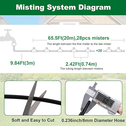 YOFIT Outdoor Misting System for Patio Cooling, 75FT Water Mister Hose Kit, Cooling Misters for Porch, Backyard, Yard, Garden, Portable Mist System with Brass Nozzles for Outside